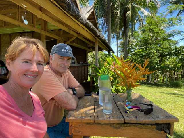 Pat and Glenn at a table